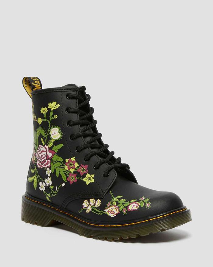 Dr Martens Kids Youth 1460 Floral Leather Lace Up Boots Black - 12076UOAX